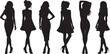 © BeCoolOk - Six black silhouettes of women in dresses and heels posed against white background, also transparent background