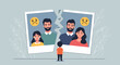 © Hubert - Sad little boy standing before a torn family photograph depicting a separated father and mother due to divorce.