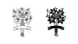 © TARU STOCKPLC - Floral bouquet arrangement with ribbon banner in clean line art and solid black vector style for celebration cards and elegant graphic design projects