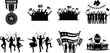 © Hasan - Crowd celebrating usa holiday with flags and balloons vector illustration.