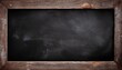 © Steve - dark black textured chalkboard with white chalk stains in the aged wooden frame grunge blackboard texture wallpaper design dirty black board wall background
