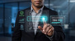 © Eduardo Accorinti - Black businessman selecting authenticator app option on a futuristic multi-factor authentication (MFA) interface with options for secure login and identity verification