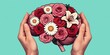 © Maryna - Human hands cradle a brain blossoming with roses and daisies, representing mental growth and emotional healing. This illustration signifies mindfulness, inner peace, and psychological well-being.