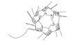 © rika - Continuous line drawing of hands joining together in unity and cooperation.