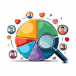 © Noviza - Customer Segmentation Analytics Pie Chart with Magnifying Glass and User Icons