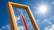 © AucArtStudio - Extreme summer heat wave thermometer hot sun temperature climate change weather sky. Heat wave extreme summer, sun high temperature hot weather, global warming, heat stroke