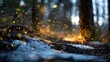 © Cholil - Golden particles float in a dim, frosty forest with blurred trees in background