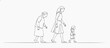 © S-DESIGN - Generations of women walking together, hand-drawn illustration depicting a grandmother, mother, and child walking forward together. It symbolizes family, heritage, and the continuity of life