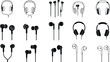 © MstJasmin - Headphones and earphones vector icon set featuring wired earbuds and over ear headphones minimalist black audio device collection
