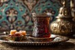 © andyaziz6 - Traditional turkish black tea served in ornate silver glass on elegant silver tray in exotic cultural setting