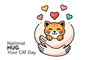 © Rehani - Cute kitten being hugged in heartwarming illustration with colorful hearts floating above celebrating national hug your cat day with joyful vibes