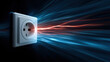 © Keopaserth - Electrical outlet with glowing energy lines on dark background, abstract power and high speed data flow concept