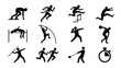 © Zahid - Collection of black silhouettes depicting various athletic poses and sports actions on white background