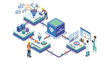 © vickryab - Isometric Healthcare Data Pipeline Flowchart with Medical Professionals and Analytics Dashboard for Digital Transformation and Big Data Management