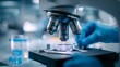 © Felipe - medical research laboratory setting. Close-up on a high-end digital microscope on a clean white workstation