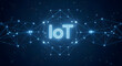 © mcjanuald - Glowing IoT text surrounded by polygonal network nodes representing the Internet of Things and smart connectivity