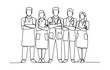 © GOLAPI - Continuous one line drawing doctors discussing patient diagnosis medical team meeting vector.