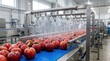 © Creativeraf - Red apples being washed on a conveyor belt in a food processing plant