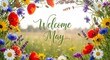 © Rikani - welcome may floral wreath with vibrant wildflowers and handwritten greeting in spring meadow