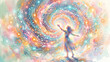 © Valentina Sorokina - A woman stands within a luminous spiral of energy, surrounded by flowing cosmic motion and light. Inner protection and emotional integration reflect resilience, clarity, and psychological stability