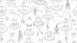 © Simran - Seamless pattern of elegant ballerinas in different poses and ballet accessories like tutus and shoes in a delicate hand drawn style.