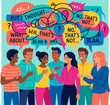 © Hayijnum - Group of diverse people having a heated discussion with speech bubbles.