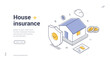 © provectors - House insurance isometric web banner. Property protection and home safety concept. Financial security for real estate. Modern landing page template vector illustration for business