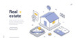 © provectors - Real estate isometric web banner. Property investment and mortgage service concept. Modern landing page template vector illustration for home ownership and agency business website