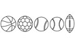 © Jpeg shop opened - A collection of five sports balls including a basketball soccer ball cricket ball baseball and American football arranged in a line on a white background