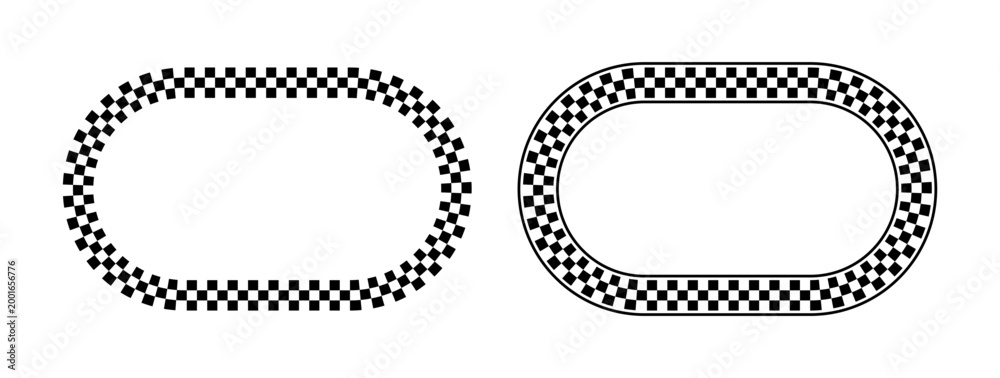 Checker pattern oval frame with racing flag design. Black and white ...