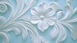 © Novan - Detailed white bas-relief floral ornamentation on a light blue background