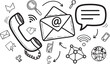 © TREND AND VECTORS - Global network communication doodle set with email mail phone and wifi on transparent file.