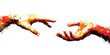 © sultan - Two abstract painted hands reaching towards each other with vibrant orange red and yellow colors touch