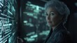 © khafi - Mature woman interacting with futuristic digital display