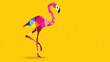 © Chano_1_na - Colorful Geometric Flamingo Illustration on Bright Yellow Background