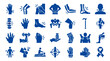 © Iconique Studio - Collection of blue icons representing various body pains injuries and medical conditions affecting joints muscles and bones health care concept