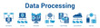 © Jackcuan - Data Processing web banner icon set vector illustration concept for business with icon of Data Pipeline, Data Flow, Data Stream, Data Transfer, Data Exchange, Data Distributi.