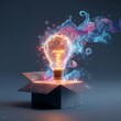 © Thanyana - A creative light bulb with colorful smoke emerging from an open box, symbolizing innovative ideas and creativity.