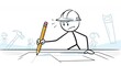 © Hikari - Frustrated Stickman Architect Blueprint Design with White Background