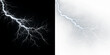© Liubov - Blue and white lightning strikes across isolated on transparent and black background creating an electric display during a stormy weather event, light overlay, PNG