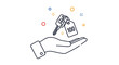 © Keya - Outline illustration of a human hand holding a set of car keys with a numbered tag indicating vehicle ownership or rental services.