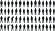 © Md - Large collection of black silhouette figures showing diverse people in professional business attire and casual clothing standing in rows