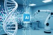 © Jubayer - DNA strand with digital code, AI microchip and microscope symbolize artificial intelligence in genetics, biotechnology and medical research. Biotechnology, Medicine.scientist in laboratory.DNA,RNA