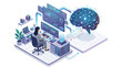 © Mei Studio - Artificial Intelligence Collaboration Concept with a Human Working on Data Analysis and a Futuristic Brain Network Connecting to Technology