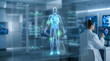 © dream - Medical scientist analyzing intricate health data from a glowing virtual human body display, driving advanced diagnostics and innovative research in a cutting-edge laboratory environment