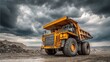 © Stock by Hemal - High quality photo of large yellow mining dump truck in an openpit mine under a cloudy sky.