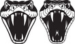 © Md - Aggressive snake heads with open mouths and sharp fangs stylized line art illustration of reptile power and danger white background aggressive venomous illustration wildlife predator menacing