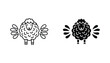 © Designer Rubel - Stylized sheep vector icon set with fluffy wool and decorative wing elements in outline and solid black styles for farm livestock branding and agricultural graphic design projects