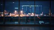 © Cassia - Airport terminal window at night with blurry runway lights bokeh, travel and departure concept.