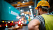 © Aliaksandra - Warehouse worker in hard hat and safety vest supervising industrial operations in a factory